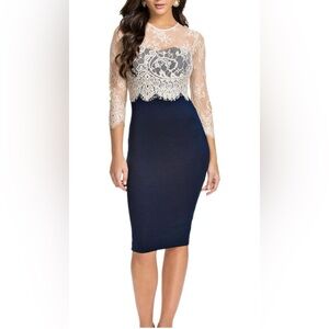 Women’s Lace Vintage Celeb Bodycon Cocktail Formal Evening Midi Dress